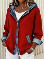 Women'S Casual Loose Patchwork Contrast Color Jacket