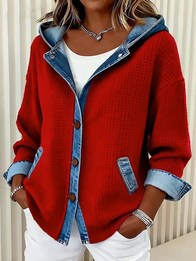 Women'S Casual Loose Patchwork Contrast Color Jacket