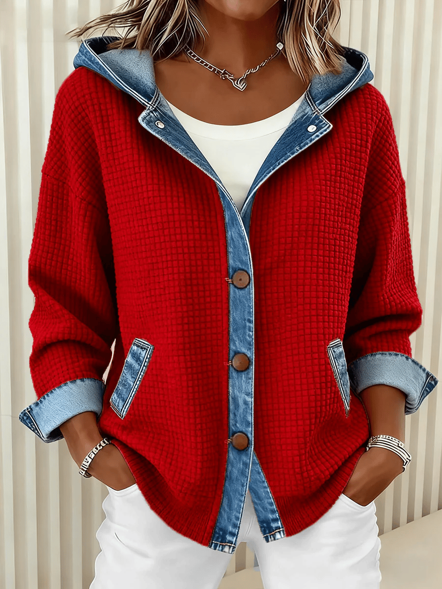 Women'S Casual Loose Patchwork Contrast Color Jacket